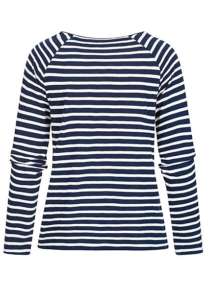 TOM TAILOR Damen Longsleeve Streifen Muster Sun Shine Stitch navy blau weiss