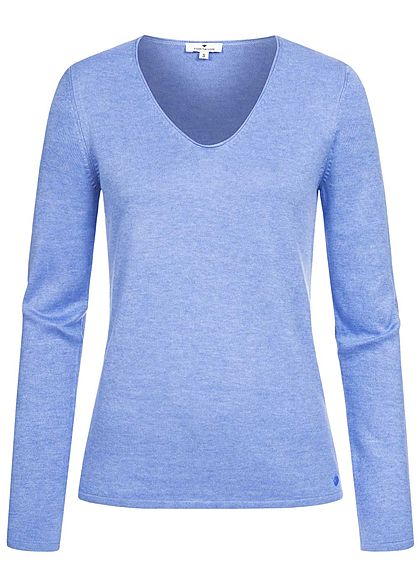Tom Tailor Damen Basic V-Neck Pullover sea hell blau melange