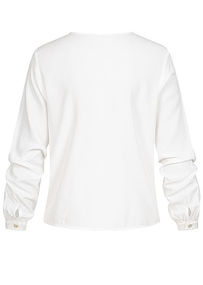 ONLY Damen V-Neck Bluse Schnürdetail am Abschluss Knopfleiste cloud dancer weiss