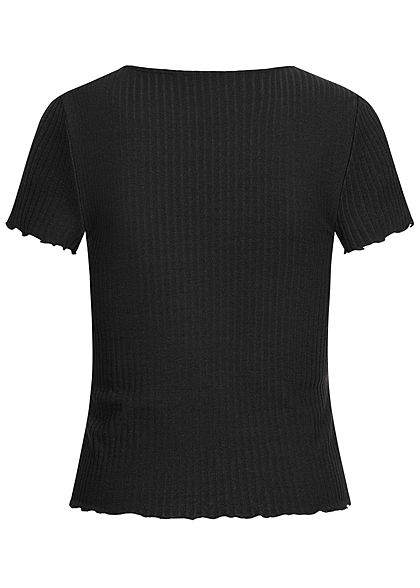 ONLY Dames NOOS T-Shirt met ruche en structuurstof zwart