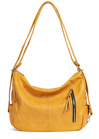 Styleboom Fashion Damen Kunstleder Handtasche 43x32cm 3-Zip-Pockets senf gelb