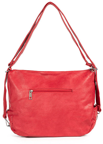 Styleboom Fashion Damen Kunstleder Handtasche 43x32cm 3-Zip-Pockets rot