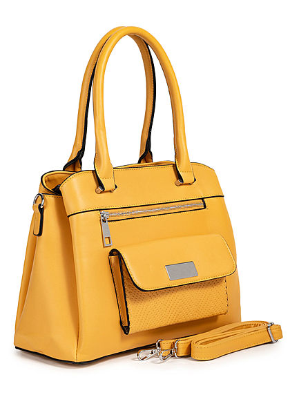 Styleboom Fashion Damen Kunstleder Handtasche 40x25cm Frontpocket gelb