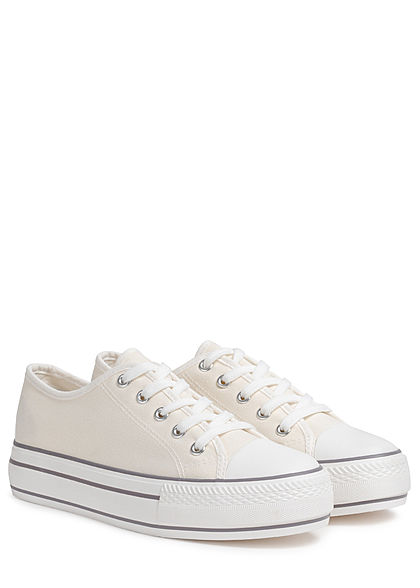 Hailys Damen Schuh Canvas Sneaker hohe Sohle 4cm weiss