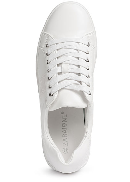 Zabaione Damen Schuh Kunstleder Sneaker Schlangenhaut-Optik weiss