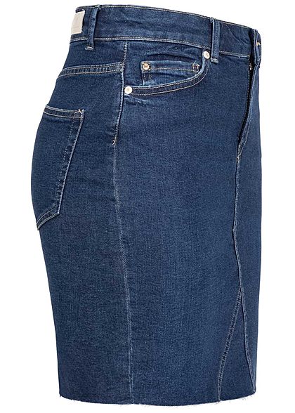 ONLY Damen Mini Jeans Rock 5-Pockets leichte Fransen medium blau denim