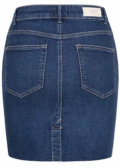 ONLY Damen Mini Jeans Rock 5-Pockets leichte Fransen medium blau denim
