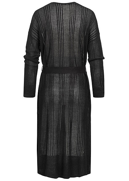 Zabaione Damen Long Cardigan 2-Pockets inkl. Bindegürtel Schlitz seitlich schwarz