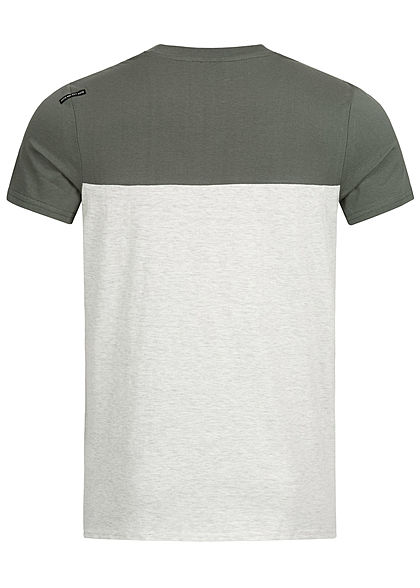 Hailys Herren 2-Tone Melange T-Shirt mit Brusttasche khaki grün hell grau