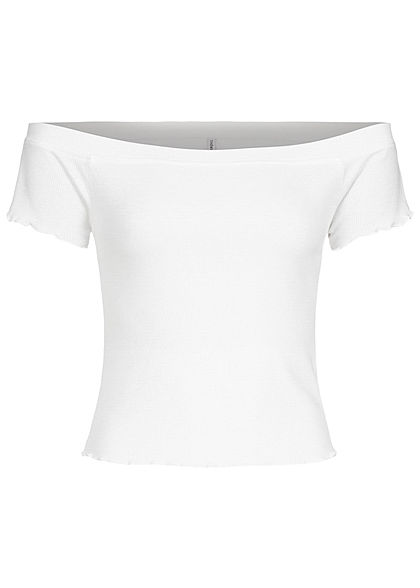 Urban Surface Damen Ribbed Carmen Shirt Frill am Saum off weiss