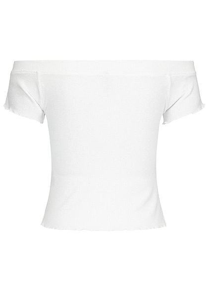 Urban Surface Damen Ribbed Carmen Shirt Frill am Saum off weiss