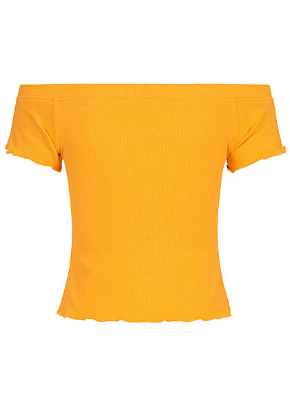 Urban Surface Damen Ribbed Carmen Shirt Frill am Saum senf gelb