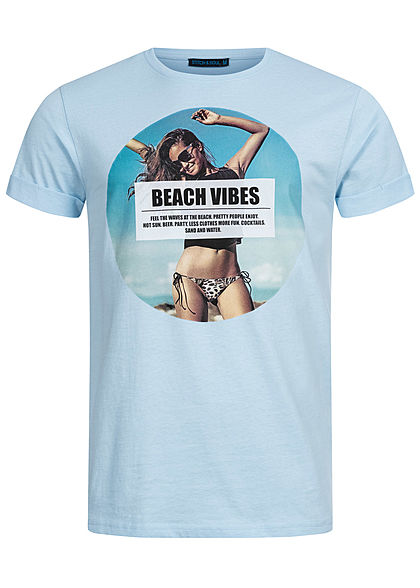 Stitch & Soul Herren T-Shirt Beach Vibes Print aqua blau - Art.-Nr.: 20020709