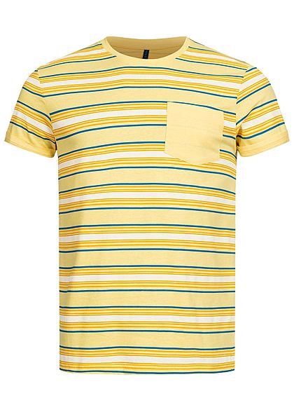 Stitch & Soul Herren T-Shirt Streifen Muster Brusttasche mimosa gelb multicolor - Art.-Nr.: 20020714