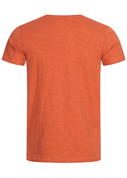 Sublevel Herren T-Shirt offene Kanten Brusttasche terracotta rot