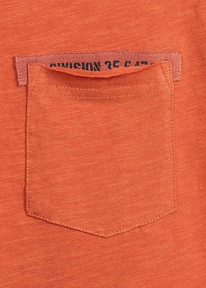 Sublevel Herren T-Shirt offene Kanten Brusttasche terracotta rot