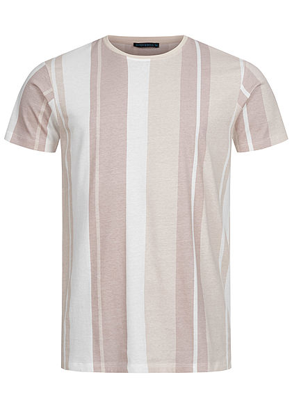 Stitch & Soul Herren T-Shirt Streifen Muster nude beige - Art.-Nr.: 20020744