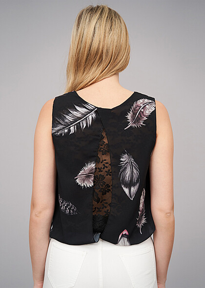 Styleboom Fashion Dames Chiffon Top Print zwart