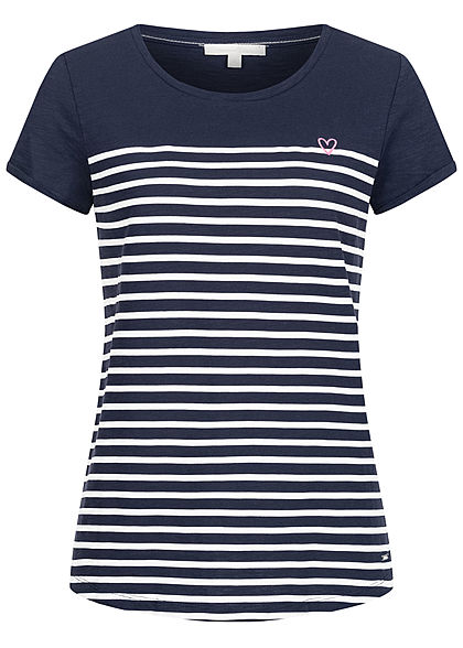 TOM TAILOR Damen T-Shirt Streifen Muster navy blau weiss