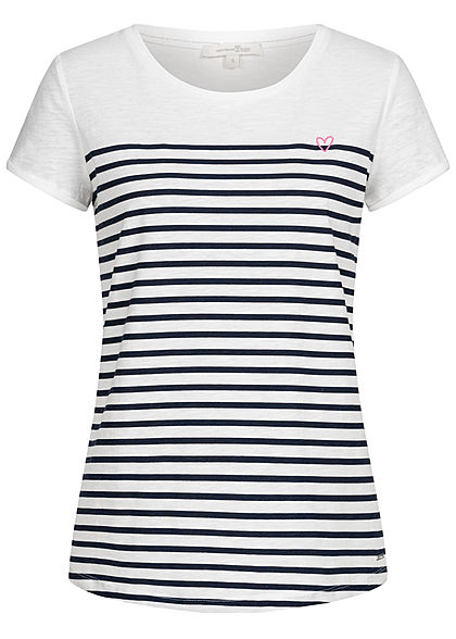 TOM TAILOR Damen T-Shirt Streifen Muster weiss navy blau - Art.-Nr.: 20063211