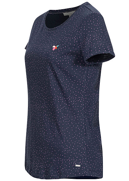 Tom Tailor Damen T-Shirt Dots Punkte Print navy blau