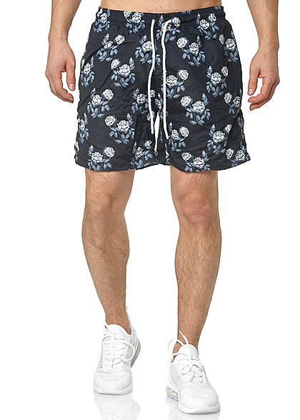 Urban Classics Herren Badehose Swim Shorts mit 3-Pockets Rose Print schwarz weiss