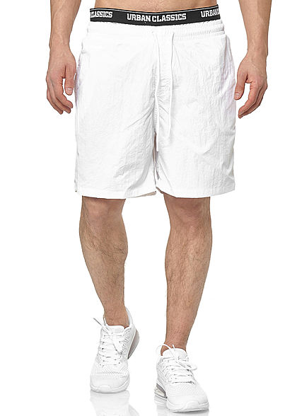 Urban Classics Herren 2in1 Swim Shorts mit Logo Gummibund weiss schwarz