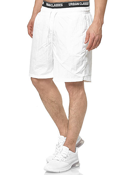 Urban Classics Herren 2in1 Swim Shorts mit Logo Gummibund weiss schwarz
