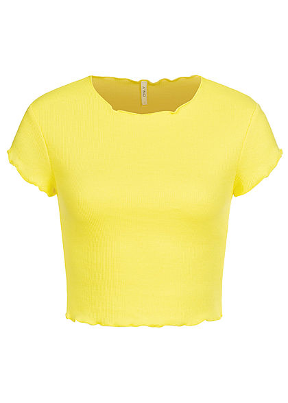 ONLY Damen Cropped Ribb T-Shirt limelight gelb