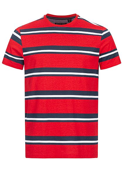 Brave Soul Herren T-Shirt Streifen Muster rot navy blau
