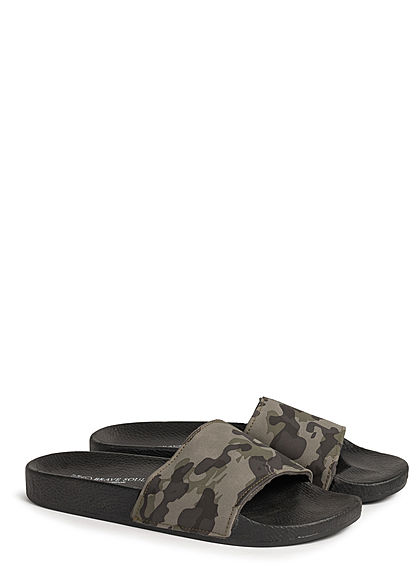 Brave Soul Herren Schuh Badesandale Camouflage Print camo schwarz
