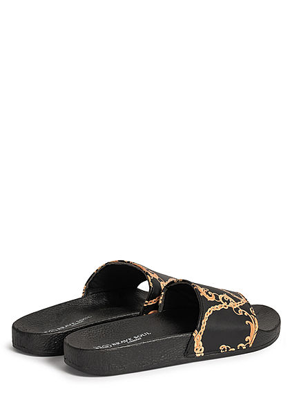 Brave Soul Herren Schuh Badesandale Chains Ketten Print schwarz gold