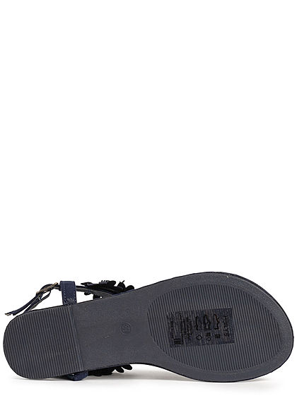 Hailys Damen Schuh Sandale Zehensteg Deko Blumen & Strasssteine navy blau