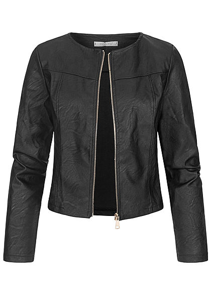 Hailys Damen Kunstleder Jacke Bodyfit Zipper schwarz