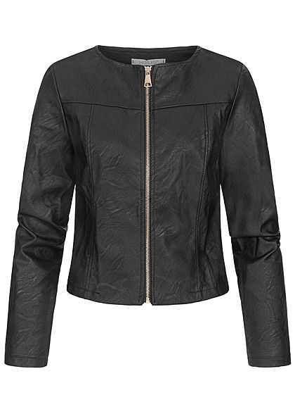 Hailys Damen Kunstleder Jacke Bodyfit Zipper schwarz