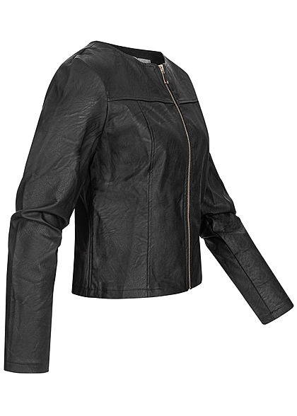 Hailys Damen Kunstleder Jacke Bodyfit Zipper schwarz