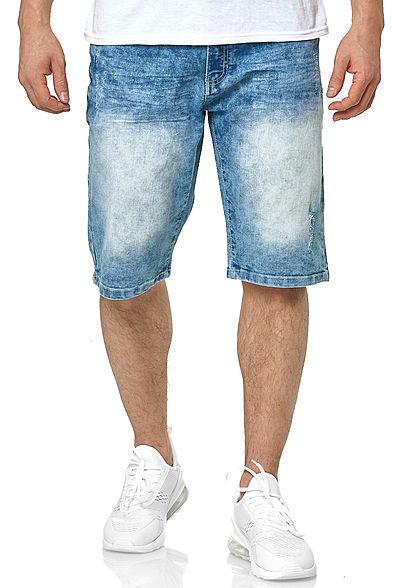 Southpole Herren Jeans Shorts 5-Pockets Destroy Look hell sand blau