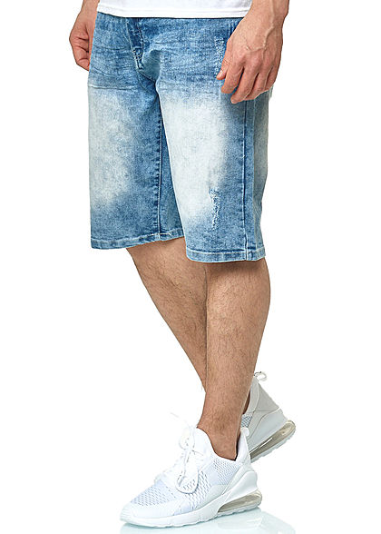 Southpole Herren Jeans Shorts 5-Pockets Destroy Look hell sand blau