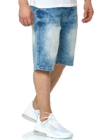 Southpole Herren Jeans Shorts 5-Pockets Destroy Look hell sand blau