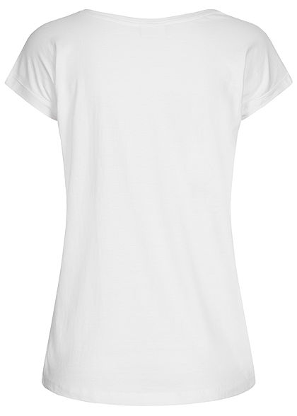 Stitch and Soul Damen T-Shirt Pailletten Herz Dreamer Print Wide Style weiss