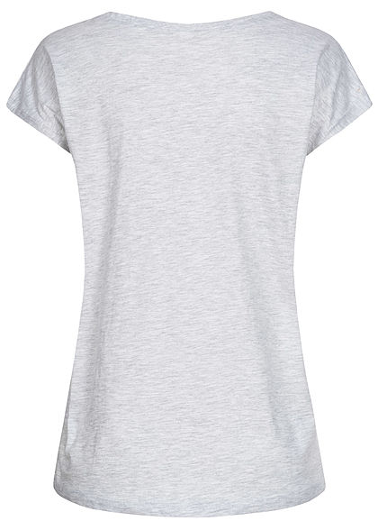 Stitch and Soul Damen T-Shirt Pailletten Herz Dreamer Print Wide Style hell grau melange