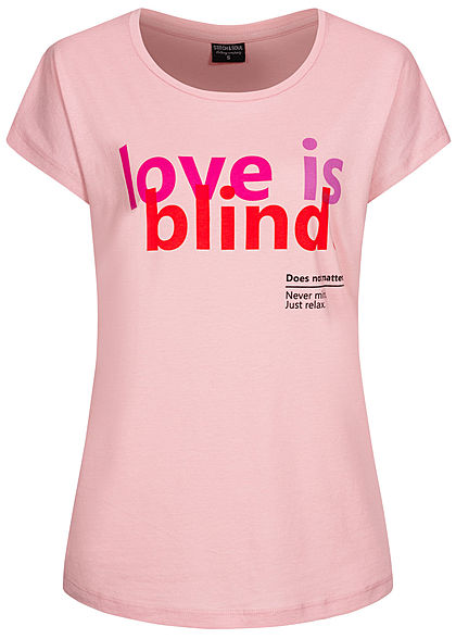 Stitch and Soul Damen T-Shirt Love is blind Print milchshake rosa - Art.-Nr.: 20031211