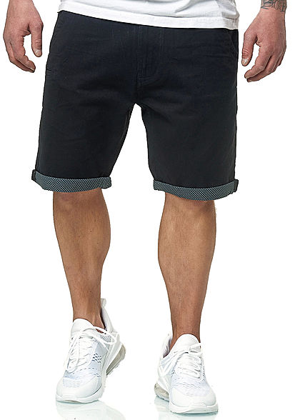 Brave Soul Herren Bermuda Jeans Shorts 5-Pockets Beinumschlag navy blau