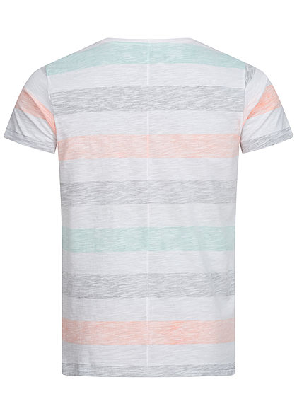 Eight2Nine Herren Multicolor T-Shirt Inside Streifen Muster Brusttasche orange grn