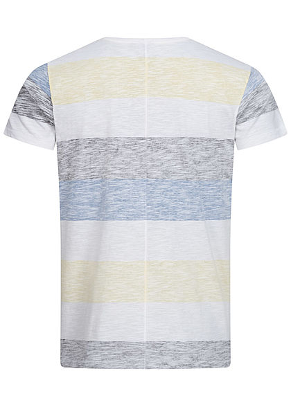 Eight2Nine Herren Multicolor T-Shirt Inside Streifen Muster Brusttasche gelb grau weiss