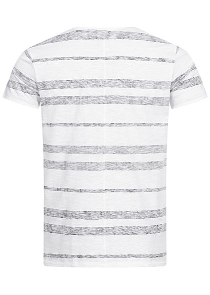 Eight2Nine Heren T-shirt met strepen en borstzakje zwart en wit
