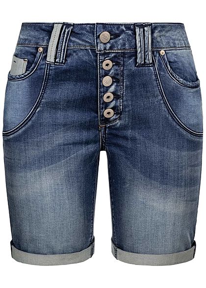 Urban Surface Damen Bermuda Jeans Shorts Knopfleiste 5-Pockets dunkel blau denim