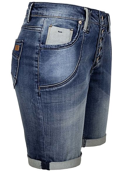 Urban Surface Damen Bermuda Jeans Shorts Knopfleiste 5-Pockets dunkel blau denim