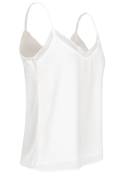 Hailys Damen V-Neck Chiffon Top Spitze 2-lagig off weiss