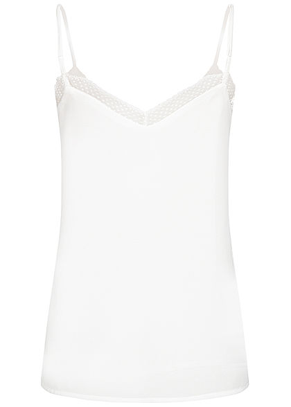 Hailys Damen V-Neck Chiffon Top Spitze 2-lagig off weiss
